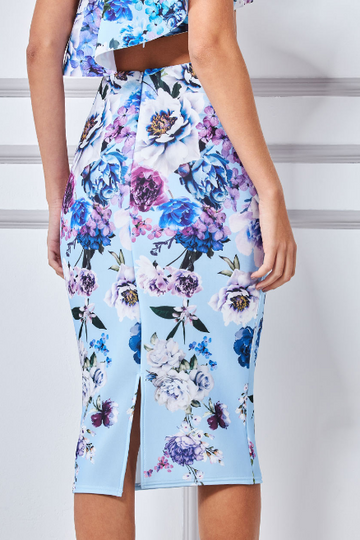 Scuba Foam Floral Print Skirt Goddiva